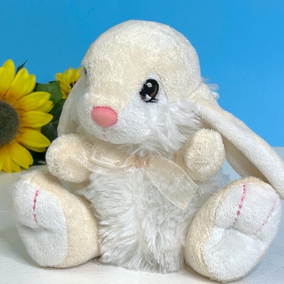 Beautifully Detailed Vintage Dan Dee Bunny Rabbit Silky Bow 7" Plush Stuffed Toy - Picture 2 of 4